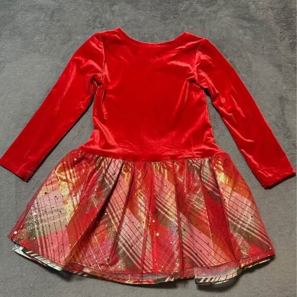 Bonnie Jean Girls Red Velvet Plaid Tulle Drop Waist Christmas Holiday Dress - Picture 6 of 7